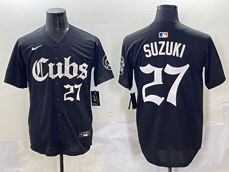 Men 2025 Chicago Cubs #27 Suzuki Black Five generations Joint Name Nike MLB Jersey style 8